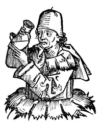 Gentile da Foligno, médico italiano do século XIV, examinando uma amostra de urina, 1493