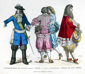 Traje de cavalheiros e o duque de Orleans, irmão do rei Luís XIV, 1663 1882-1884