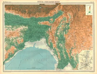 Mapa geográfico da seção nordeste da Índia, início do século XX