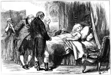 George Washington em seu leito de morte, Mount Vernon, Virgínia, EUA, 1799 c1880