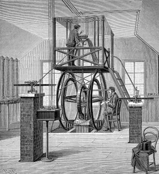 Galvanômetro gigante no laboratório de física, Universidade de Cornell, Nova York, EUA, 1886