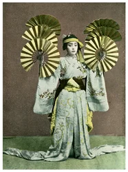 Menina, executar, um, dança fã, japão, 1904