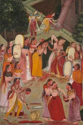 Meninas Pulverizando-se em Holi, c. 1640-1650.
