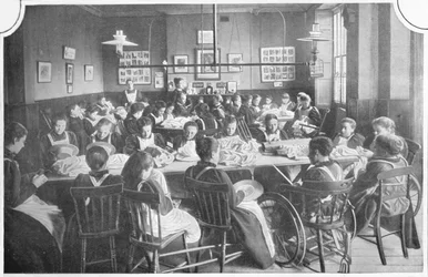 Meninas no bordado, escola de Halliwick para meninas, estrada de Marylebone, Londres, c1903 1903