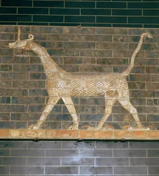 Relevo de tijolos vitrificados de um mushrushu no Portão de Ishtar, século VII aC