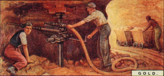 Ouro. - Drlling Blast Holes, África do Sul, 1928