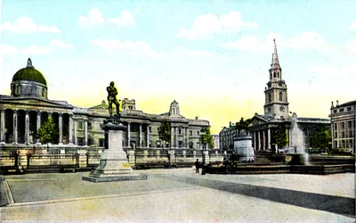 Estátua de Gordon e National Gallery, Trafalgar Square, Londres, século XX