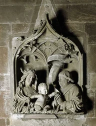 Arte Gótica: epitáfio de uma escultura de pedra canônica de Nicolas de Leiden. 1463 Cathedrale Notre Dame Strasbourg (Bas-Rhin)
