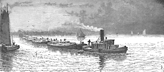 Embarcações de grãos saindo de Chicago, 1883
