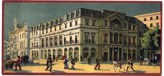 Grandes hotéis: vista exterior da Avenida Palace em Lisboa, Portugal - Mapa de uma série que apresenta os hotéis da "Compagnie Internationale des Grands Hotels", finais do século XIX - início do século XX