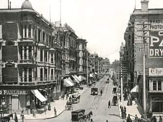 Grant Avenue, olhando para o norte da Market Street, São Francisco, EUA, 1895.