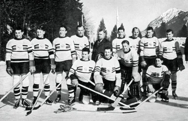 Time de hóquei no gelo da Grã-Bretanha, Jogos Olímpicos de Inverno, Garmisch-Partenkirchen, Alemanha, 1936