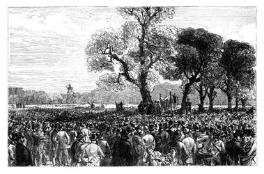 Grande demonstração na Reformers Tree em Hyde Park, Londres, meados do século XIX