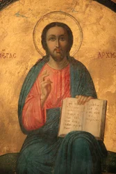Ícone ortodoxo grego representando Cristo como sumo sacerdote Thessalonique Grece