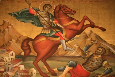 Ícone ortodoxo grego que representa São Dimitrios Thessalonique Grece