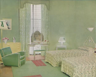 Esquema de cores verde e branco para um quarto, 1938