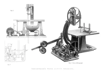 Máquina de serrar madeira Greenwoods, 1886