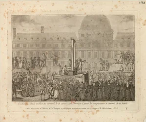 Guilhotina erguida na Place du Carrousel, 13 de agosto de 1792 …