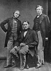 Gustav Kirchhoff, Robert Bunsen e Henry Roscoe, cientistas, c1860