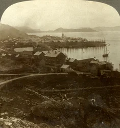 Hammerfest. A cidade mais setentrional do mundo - sem pôr do sol de 13 de maio a 29 de julho, Noruega, c1905.