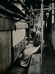 Tecelagem de tapetes de Hammersmith em Merton Abbey Works,.