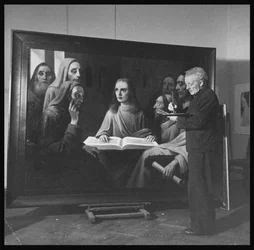 Han van Meegeren pintando Jesus Entre os Médicos, 1945