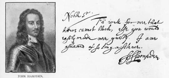 Caligrafia e assinatura de John Hampden de uma carta escrita a Sir John Eliot na prisão, 21 de Março