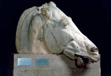 Cabeça de um cavalo do carro de Selene, do frontão oriental do Parténon, 447-432 a.C.