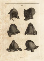 Capacete com bebida para baixo na Torre de Londres 1, capacete com barra dupla 2 e sal com orelhas ou auriculares 3-6