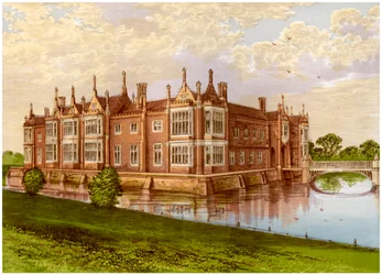 Helmingham Hall, Suffolk, casa do Barão Tollemache, c1880