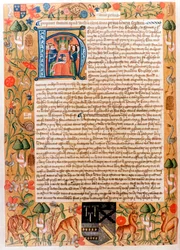 Primeiro ato do parlamento de Henrique VII com um retrato inicial do rei, final da década de 1480
