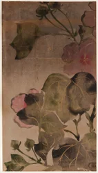 Flores e folhas de hibisco, período Edo, 1615-1868.