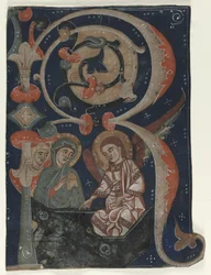 Inicializada Historiada R Excisada de um Gradual: As Três Marias no Túmulo, c. 1200-1230.