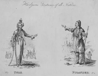 Trajes de todas as nações de Hodgson: n.º 3 - Turco, n.º 4 - Polaco, cerca de 1822
