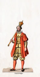 Titular de um cetro, figurino para peça de Shakespeares, Henrique VIII, século XIX