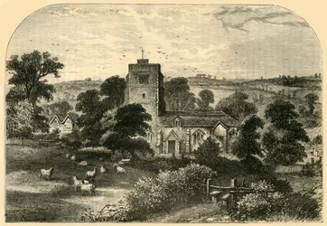 Igreja de Hornsey em 1750, c1876.
