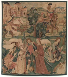 Cenas de caça e pastoral, com um homem rindo entre as senhoras, c. 1510.