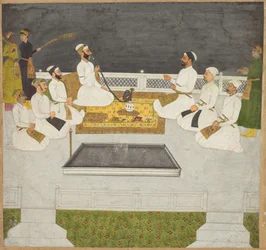 Husain Ali Khan entretendo seus irmãos Os irmãos Sayyid, c. 1712-19.