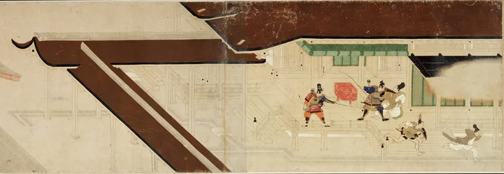 Conto Ilustrado da Guerra Civil de Heiji A Visita Imperial a Rokuhara 1 pergaminho, século XIII
