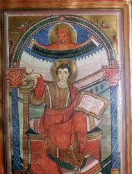 Ilustração de São Marcos segurando seu evangelho, século VIII