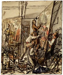 Em um estúdio de artistas, década de 1820