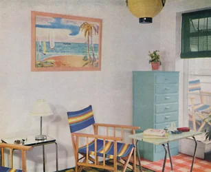 Neste pequeno apartamento de Londres, foi feita uma mobília barata, 1940