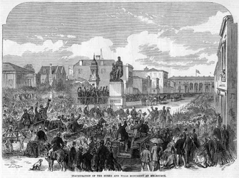 Inauguração do monumento de Burke e Wills em Melbourne, Austrália, 1865