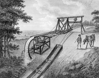 Plano inclinado alimentado por roda d&39;água usado em um canal, 1796