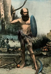 Arme Du Boumerang da Austrália Indígena, aborígine armado com um Bumerangue, 1900.