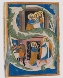 S inicial com São Pedro, libertado da prisão, primeira metade do século XIV.