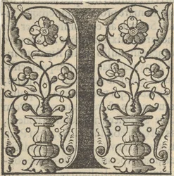 Letra inicial I com grinaldas, meados do século XVI.