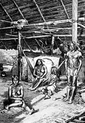 Dentro de uma cabana de Ticuna, Ameriica do Sul, 1895