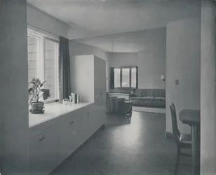 Interior - Casa em Fairfax, Califórnia, por Francis Ellsworth Lloyd, 1942