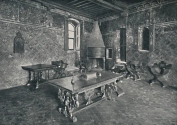 Interior, Palazzo Davanzati - com mesa florentina do final do século XVI, 1928